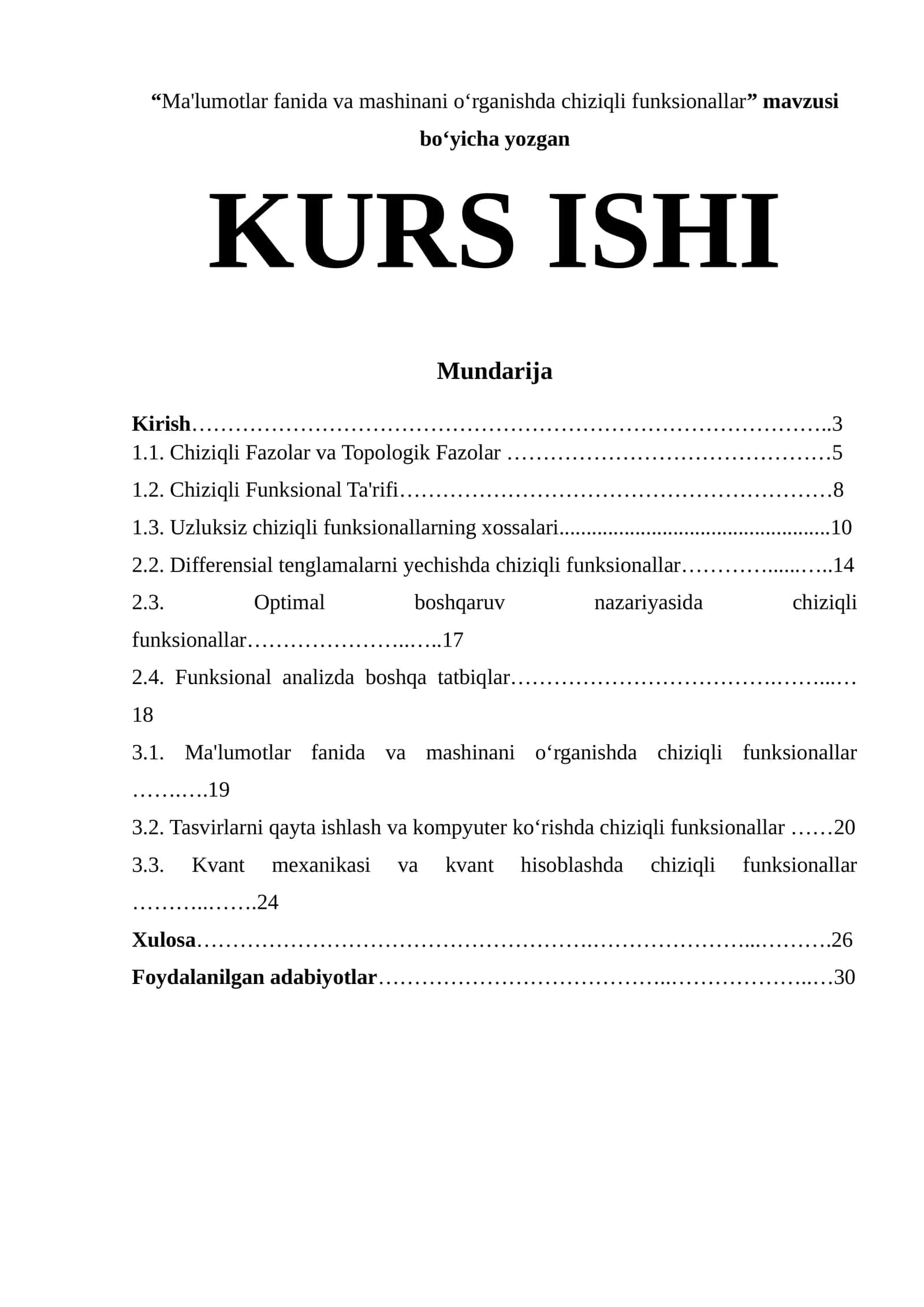 Ma'lumotlar fanida va mashinani o‘rganishda chiziqli funksionallar
