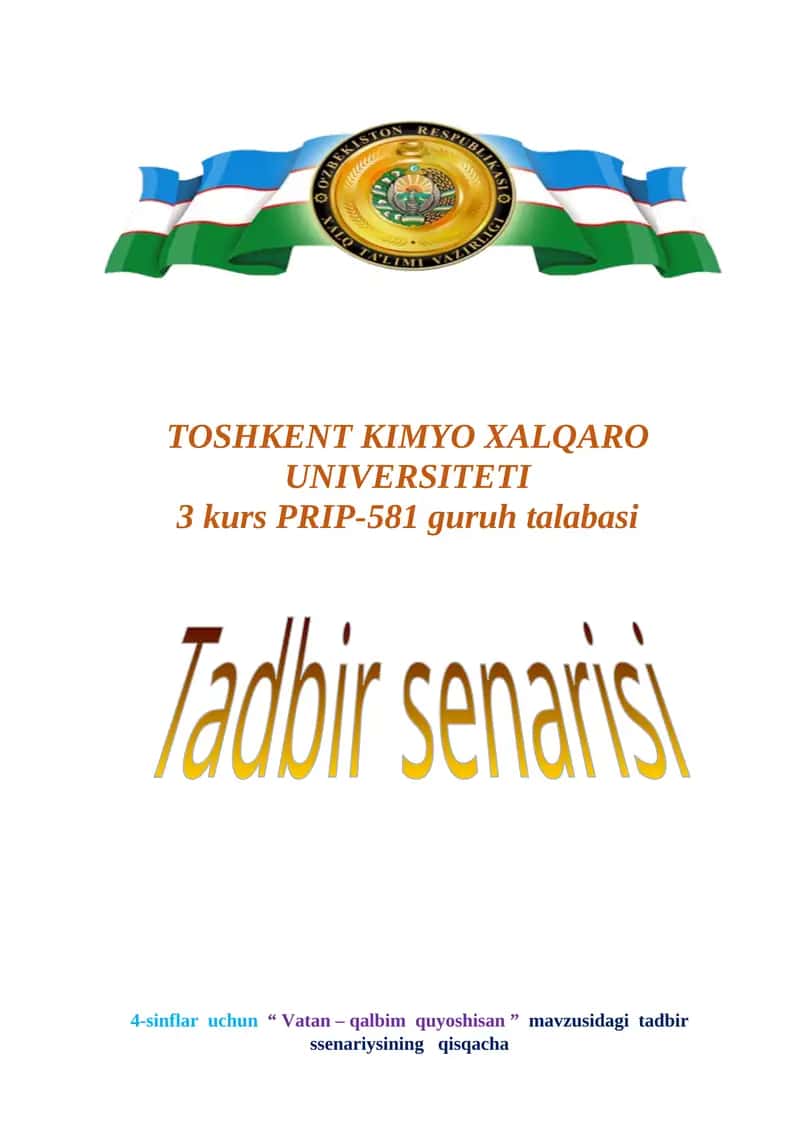 "Vatan – qalbim quyoshisan" tadbir ssenariysi