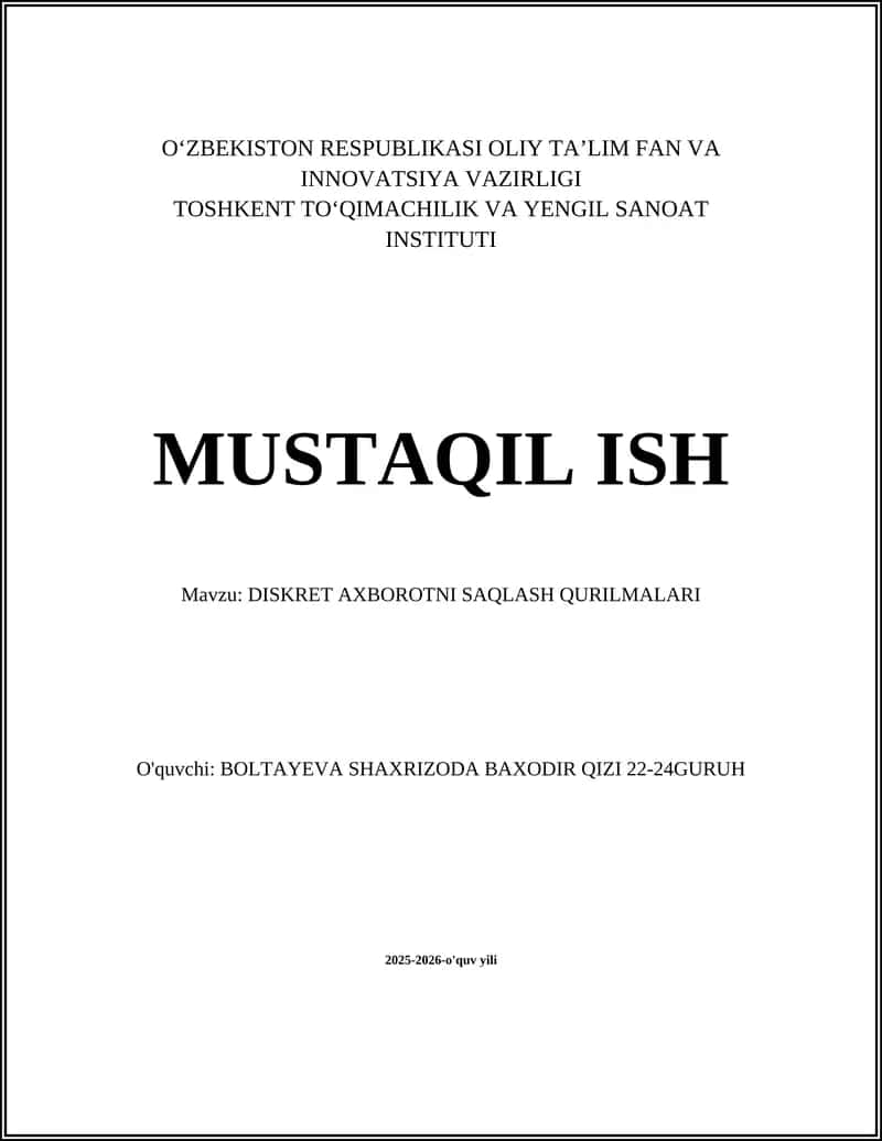DISKRET AXBOROTNI SAQLASH QURILMALARI