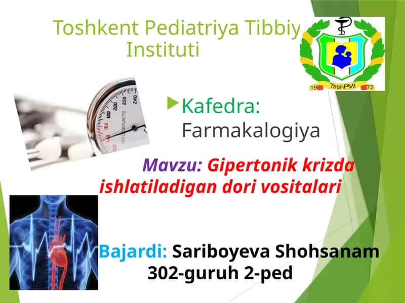 Gipertonik kriizda ishlatiladigan dorivostilari