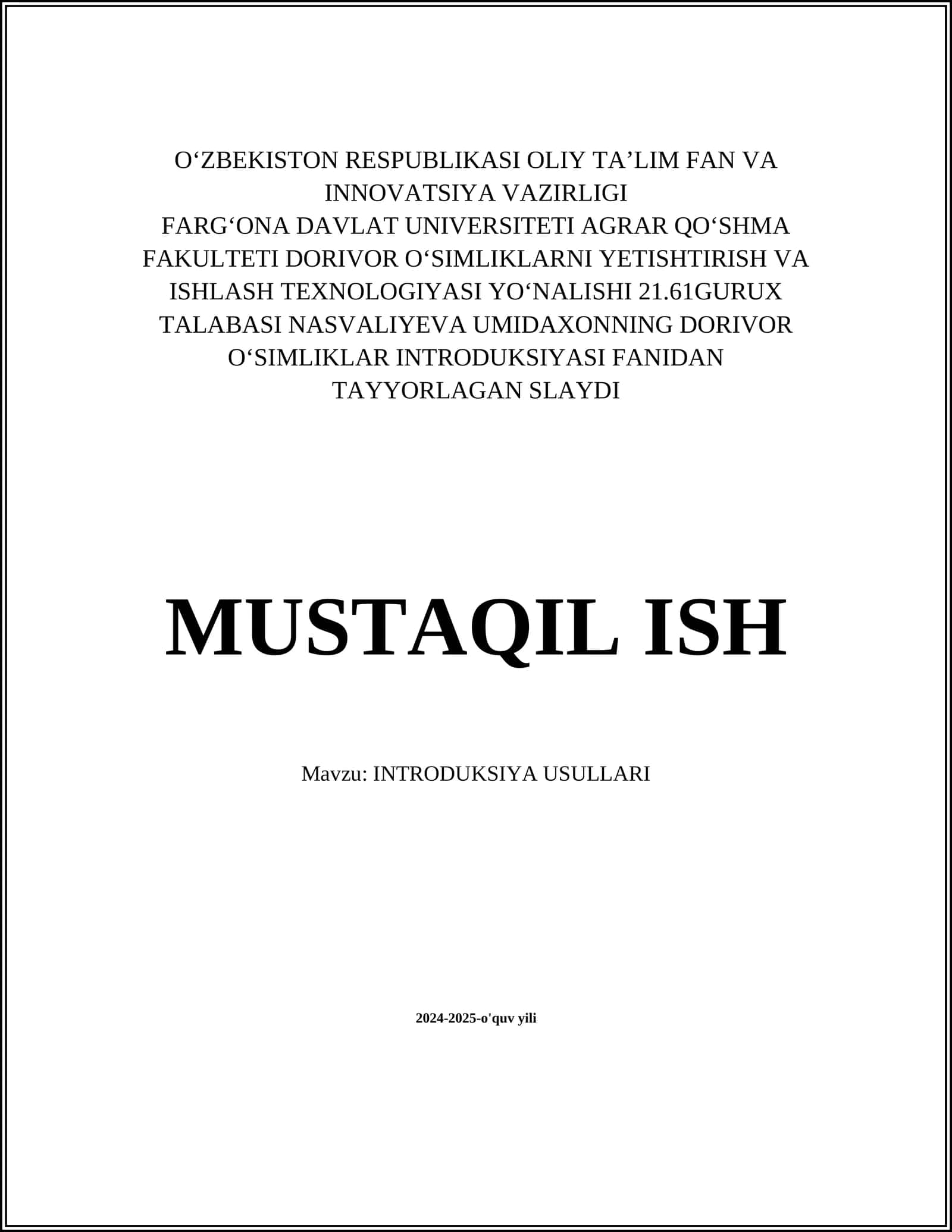 INTRODUKSIYA USULLARI