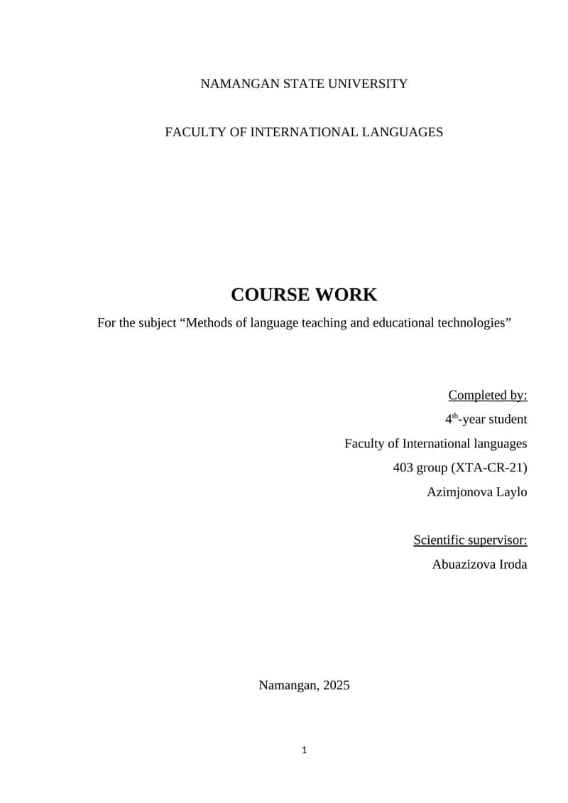 Methods of language teaching and educational technologies course work