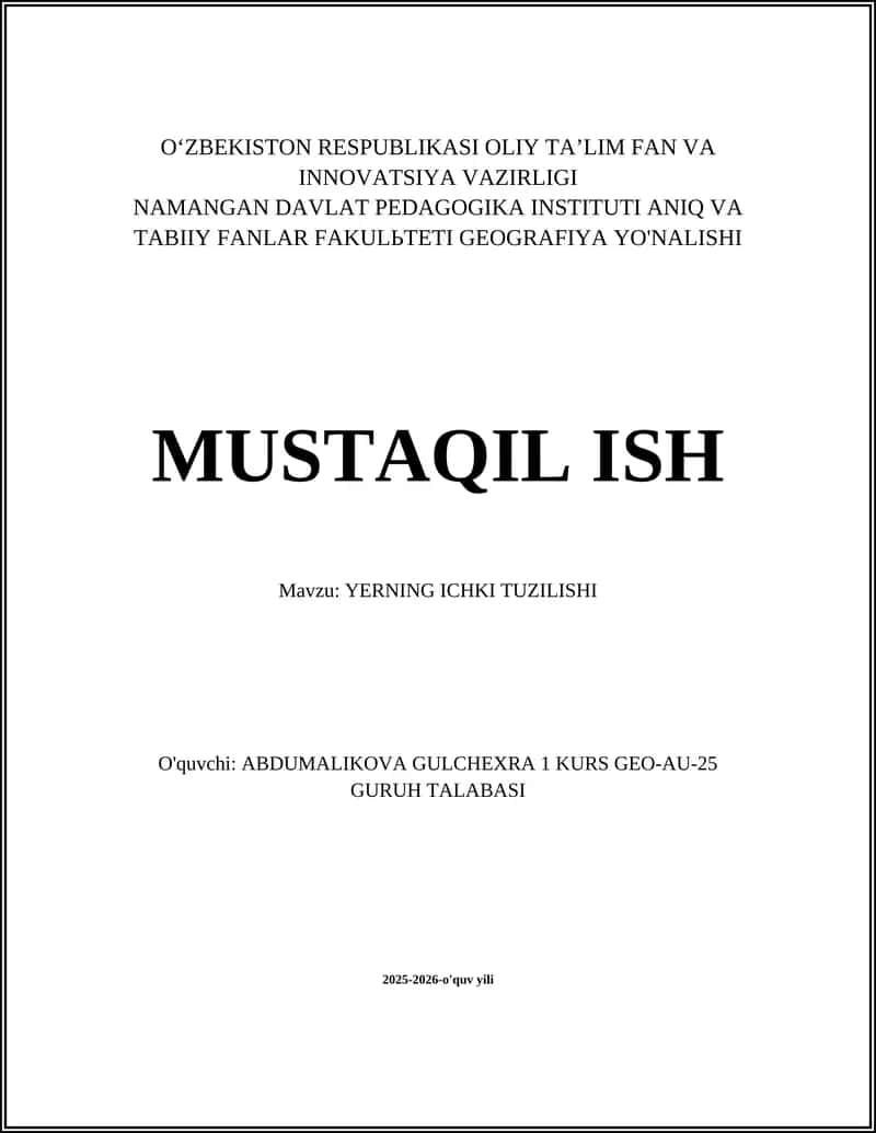 YERNING ICHKI TUZILISHI