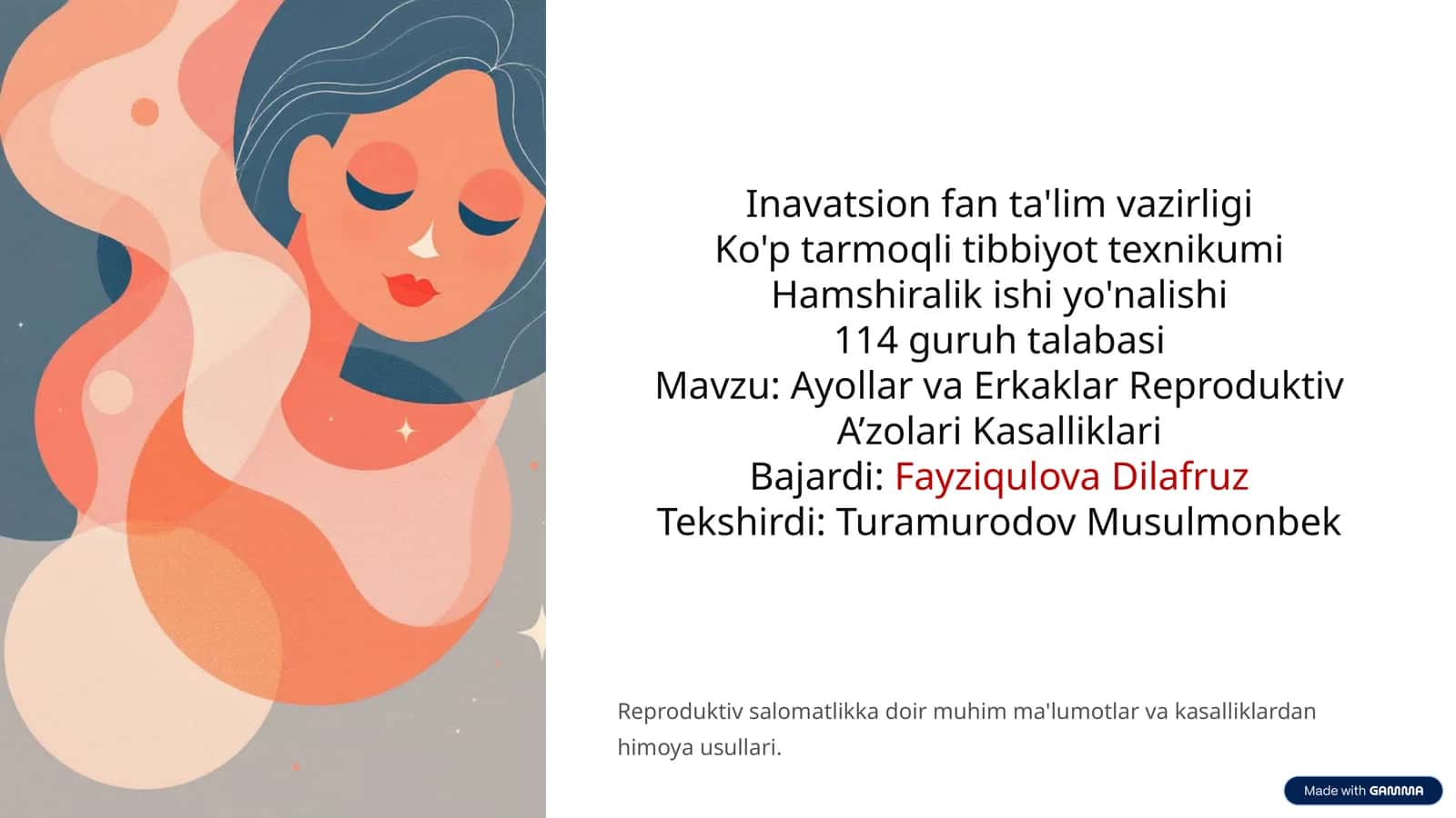 Ayollar va Erkaklar Reproduktiv A’zolari Kasalliklari