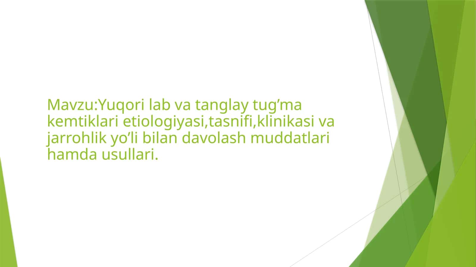 Yuqori Lab va Tanglay Tug'Ma Kemtiklari Etiologiyasi, Tasnifi, Klinikasi va Jarrohlik Usullari