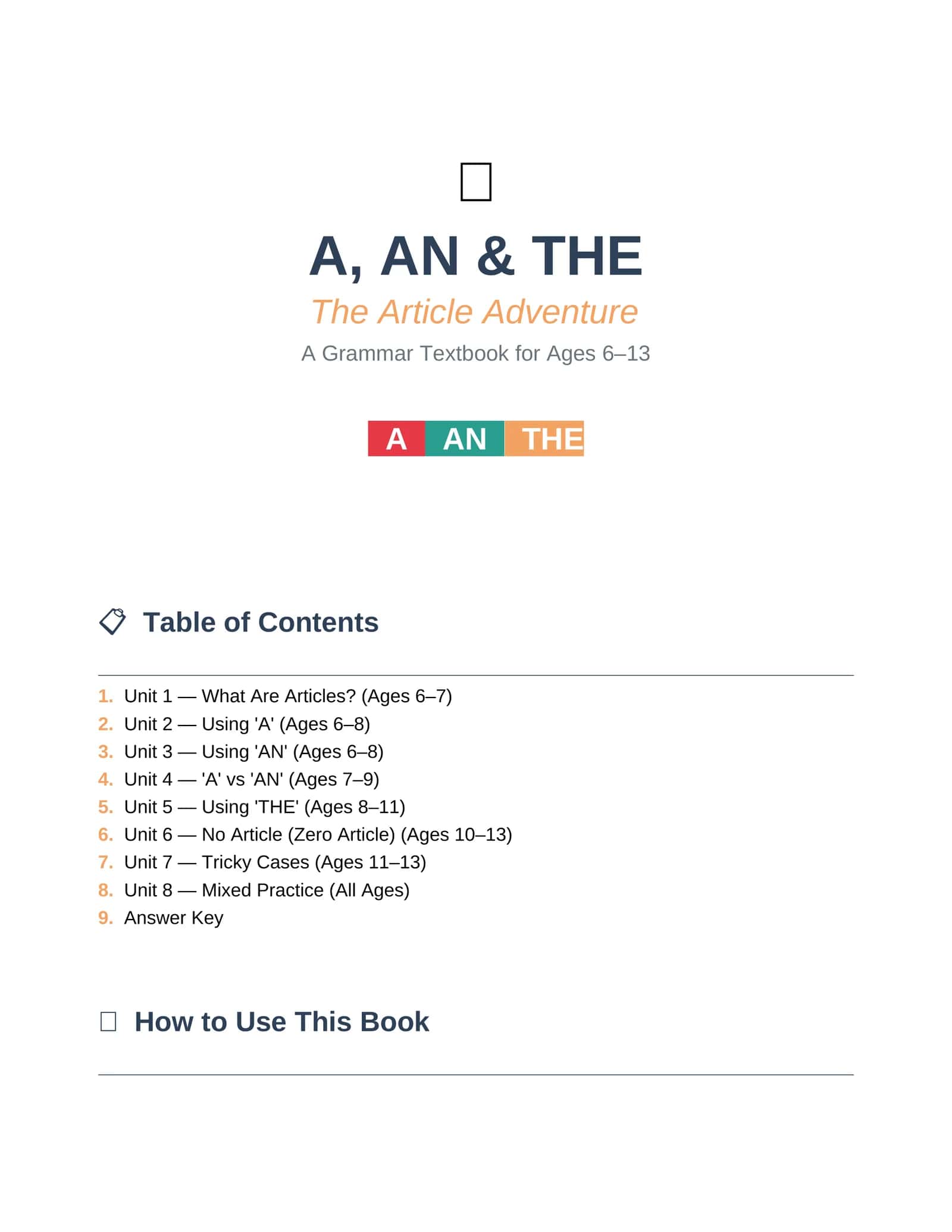 A , An , The artikllar uchun TEXTBOOK
