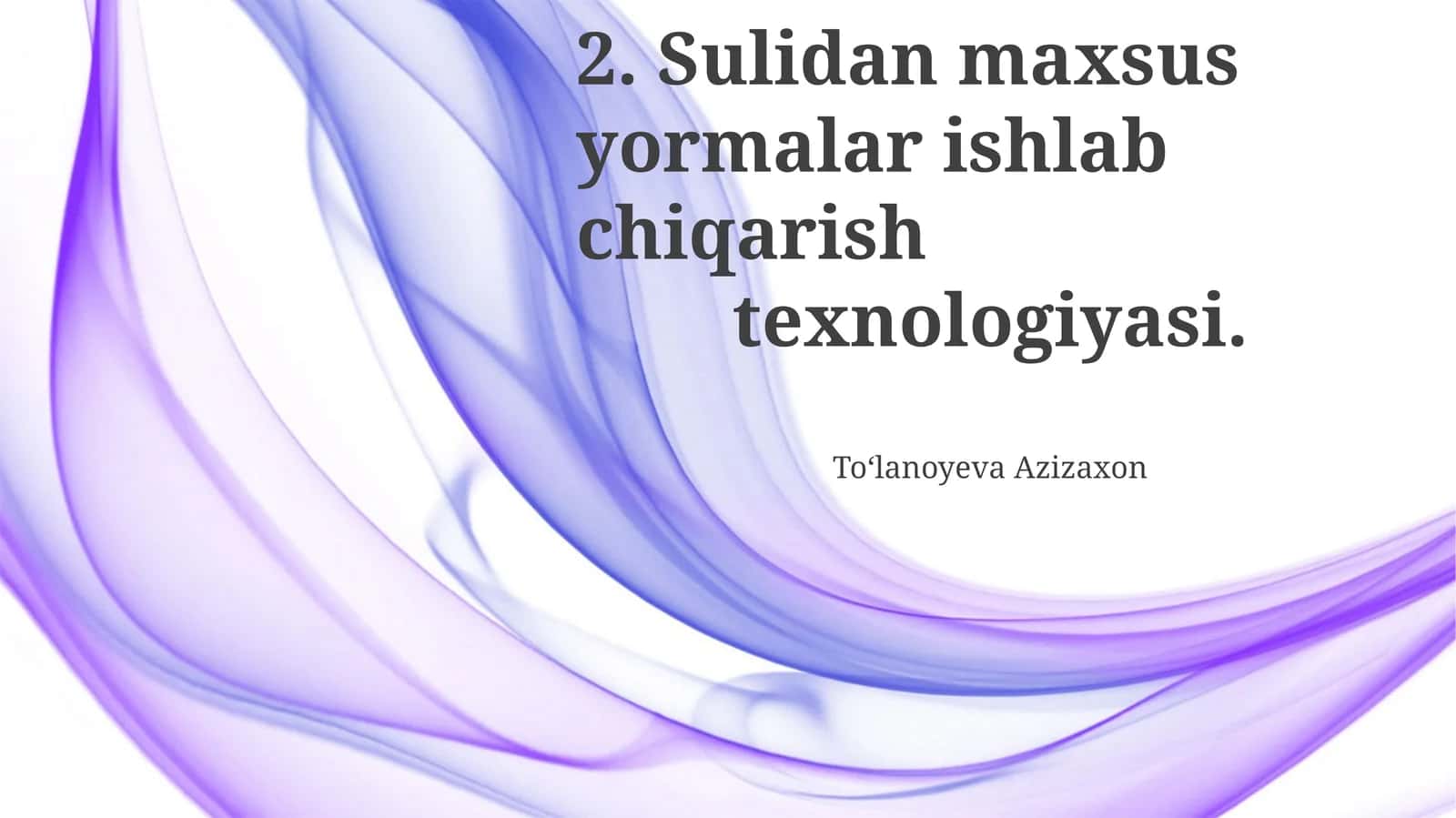 Maxsus maqsadli Sulidan yemi ishlab chiqarish texnologiyalari