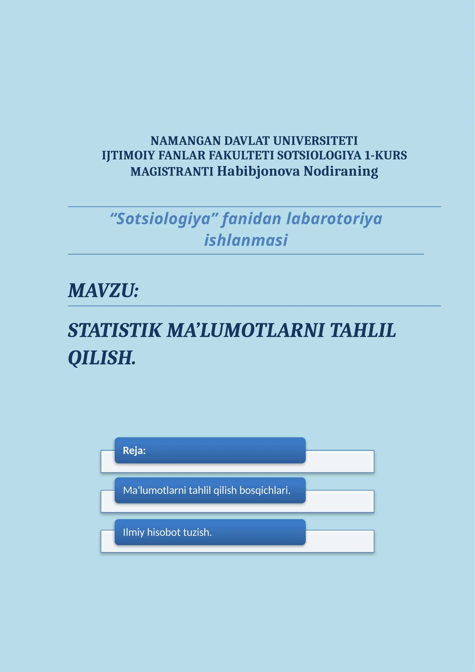 STATISTIK MA’LUMOTLARNI TAHLIL QILISH.