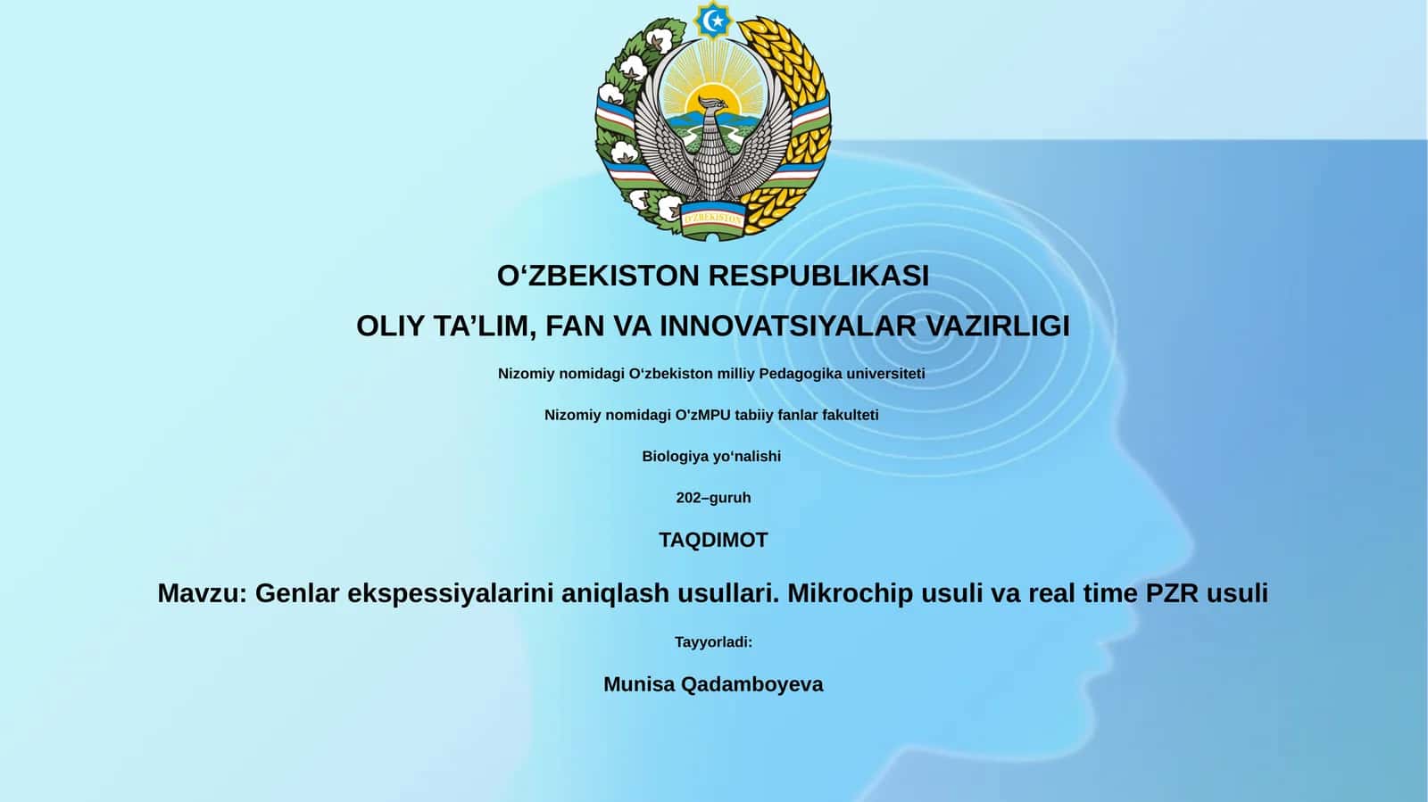 Genlar ekspessiyalarini aniqlash usullari. Mikrochip usuli va real time PZR usuli
