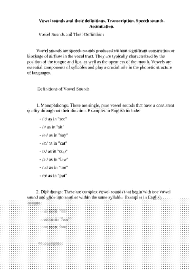 Vowel Sounds and Their Definitions