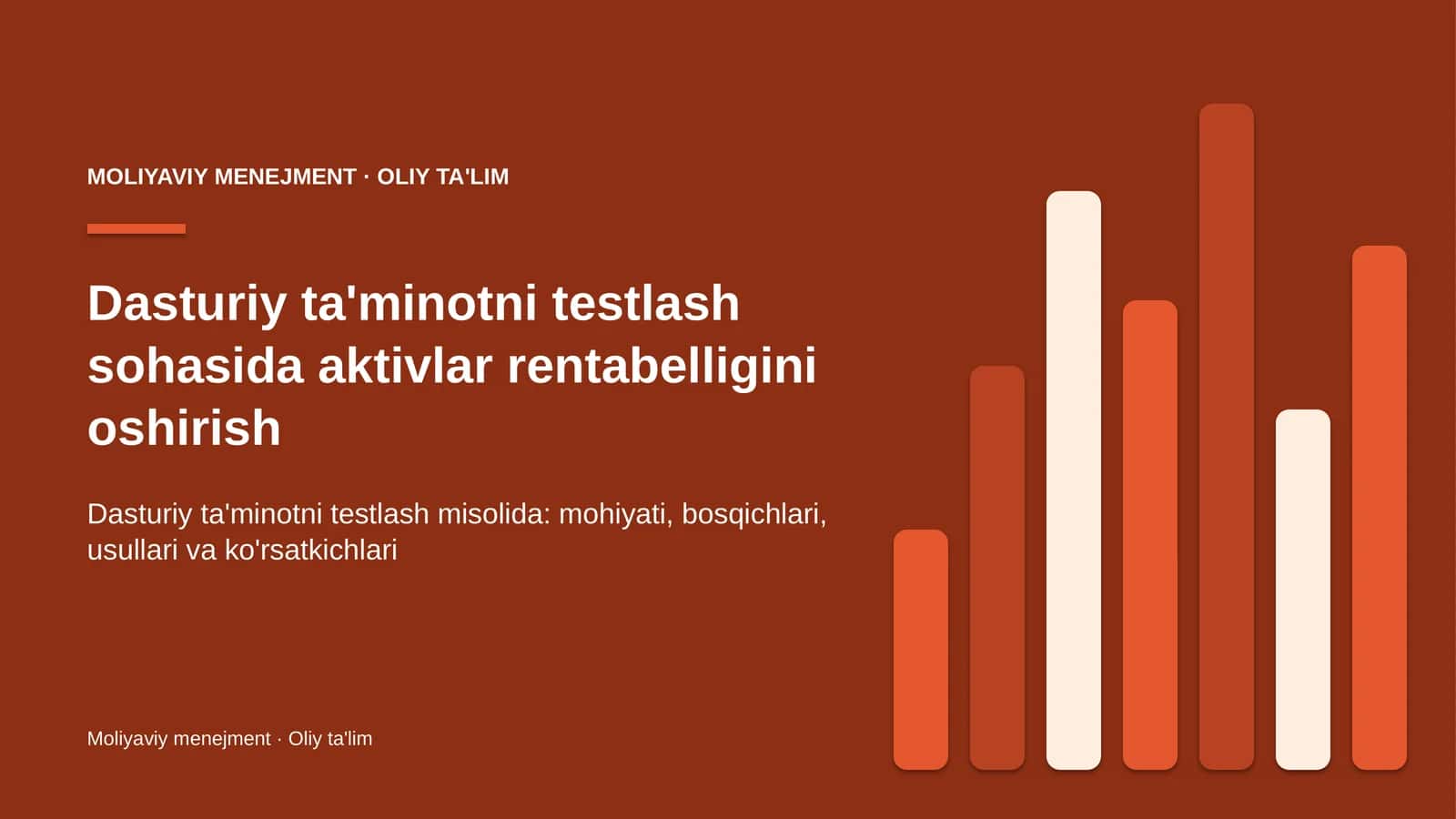 Dasturiy ta'minotni testlash sohasida aktivlar rentabelligini oshirish