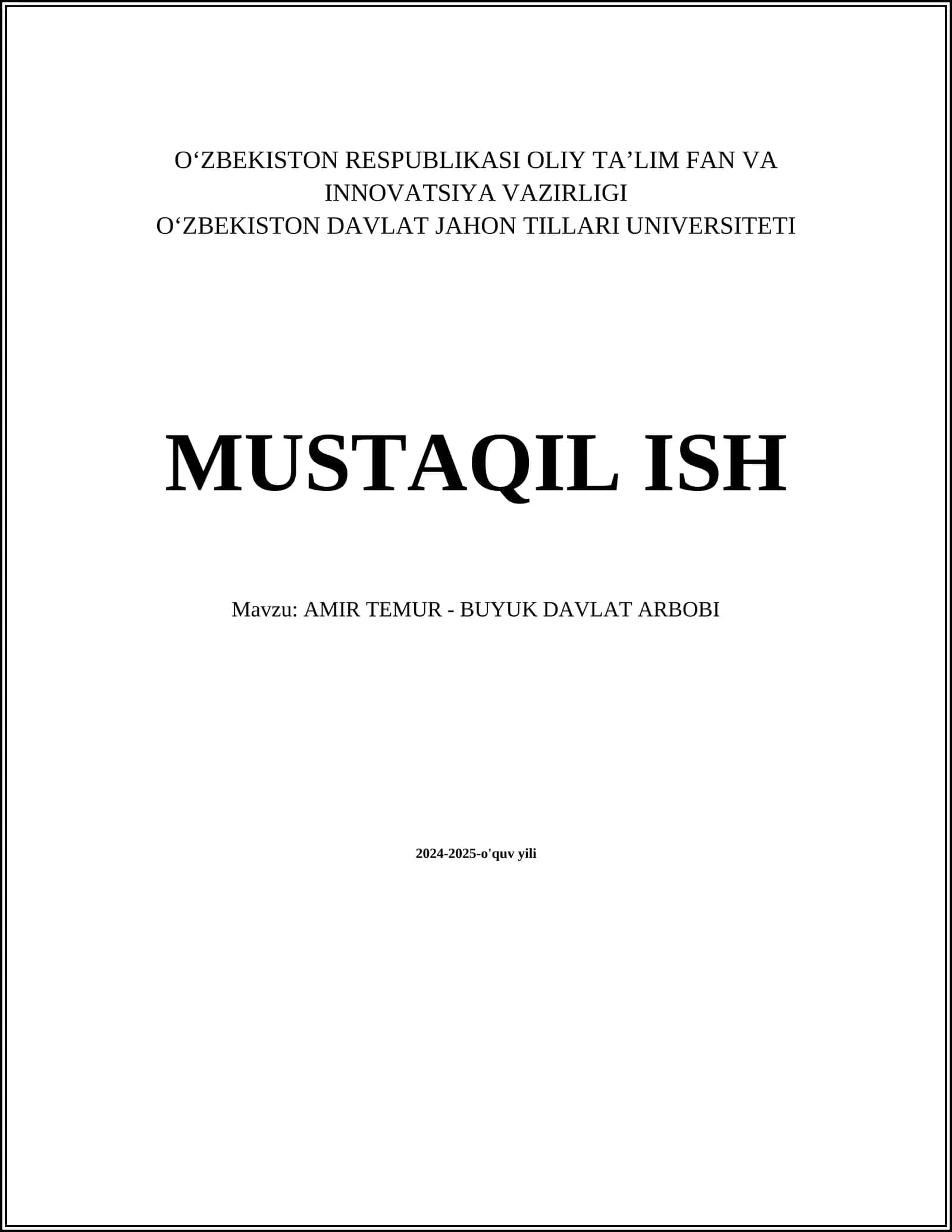 AMIR TEMUR - BUYUK DAVLAT ARBOBI