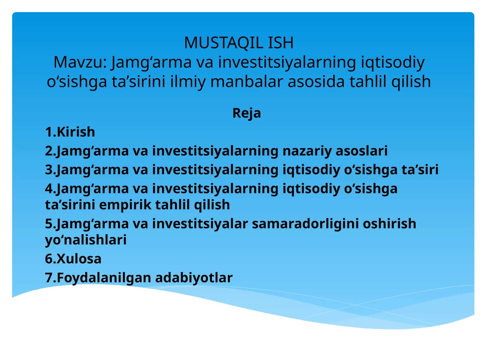 Jamg‘arma va investitsiyalarning iqtisodiy o‘sishgata‘sirini ilmiy manbalarda tahlil qilish