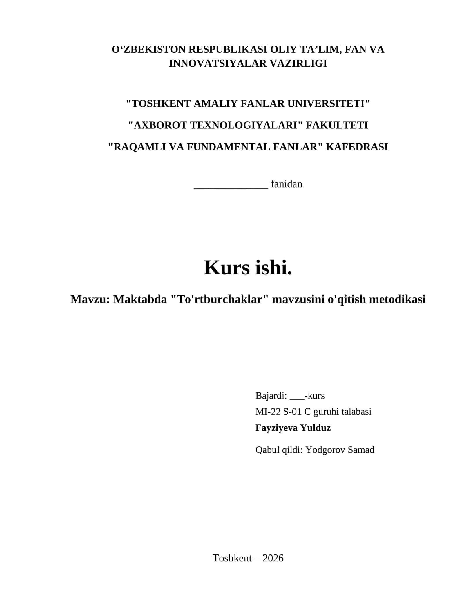 Maktabda "To'rtburchaklar" mavzusini o'qitish metodikasi