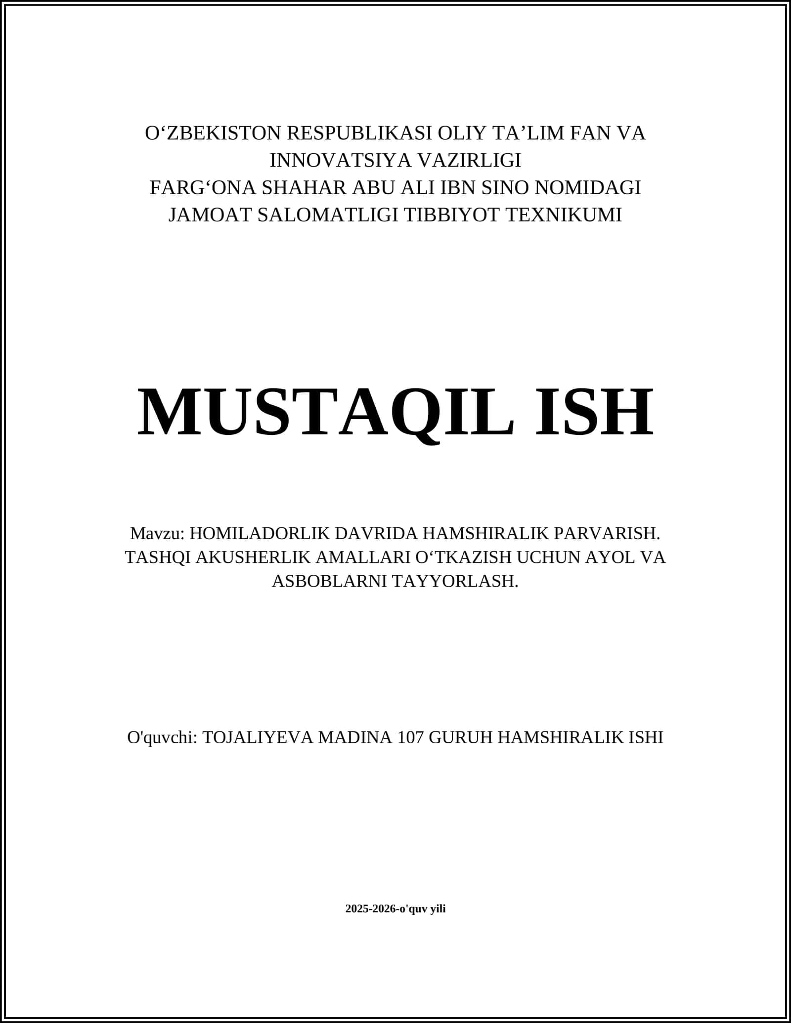 Homiladorlik Davrida Hamshiralik Parvarish