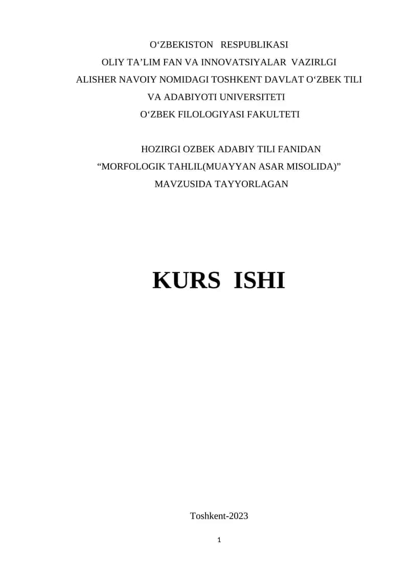 MORFOLOGIK TAHLIL(MUAYYAN ASAR MISOLIDA)