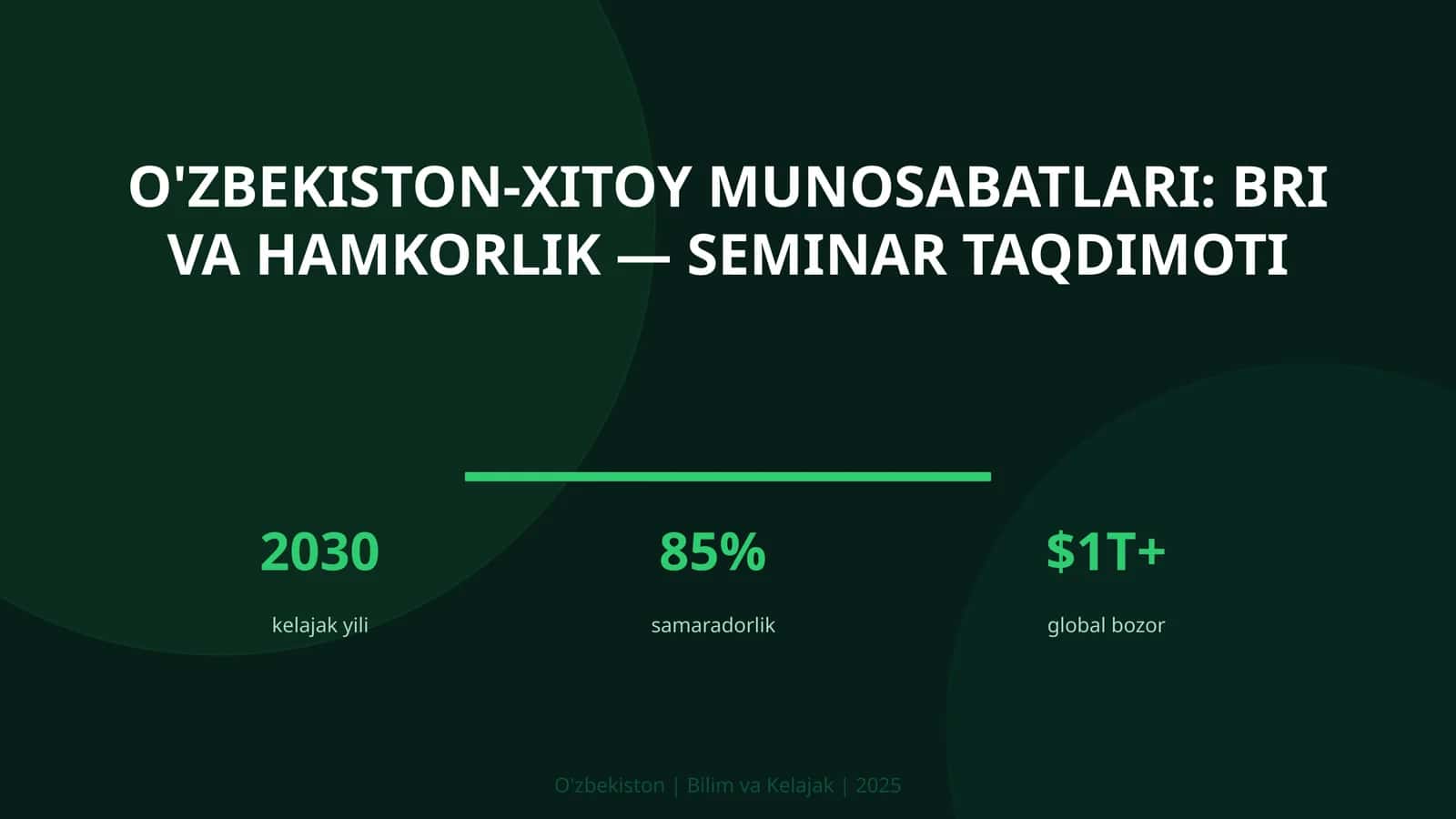 O'zbekiston-Xitoy munosabatlari: BRI va hamkorlik — seminar taqdimoti