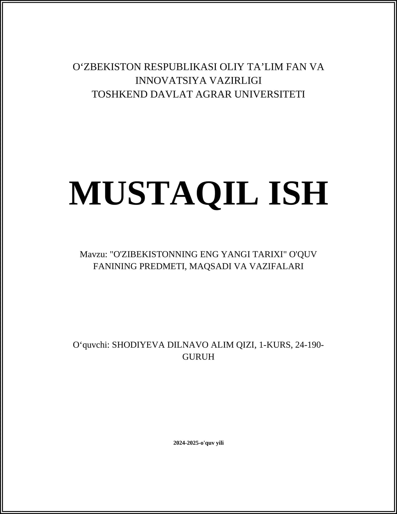 O'zbekistonning Eng Yangi Tarixi