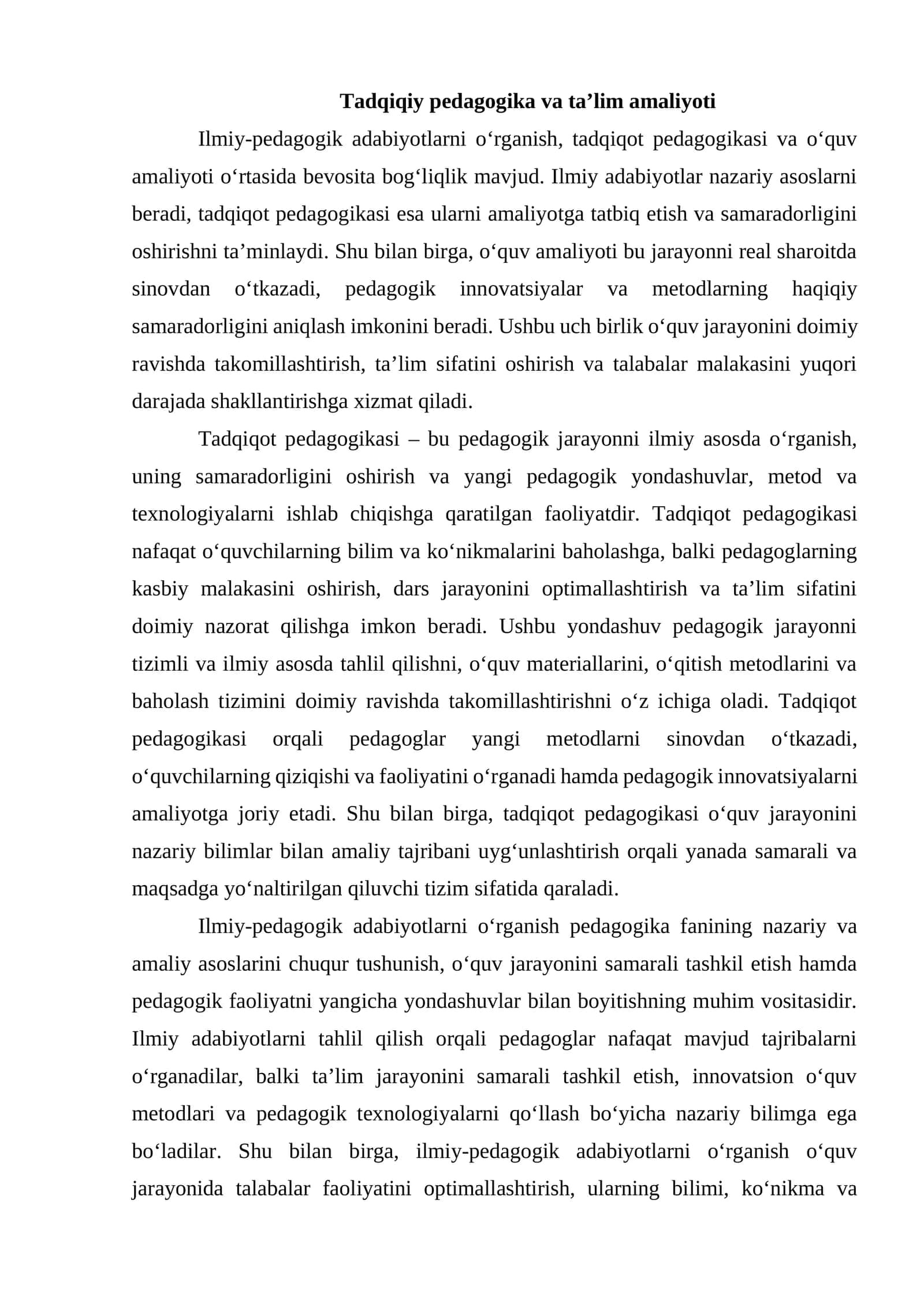 Tadqiqiy pedagogika va ta’lim amaliyoti