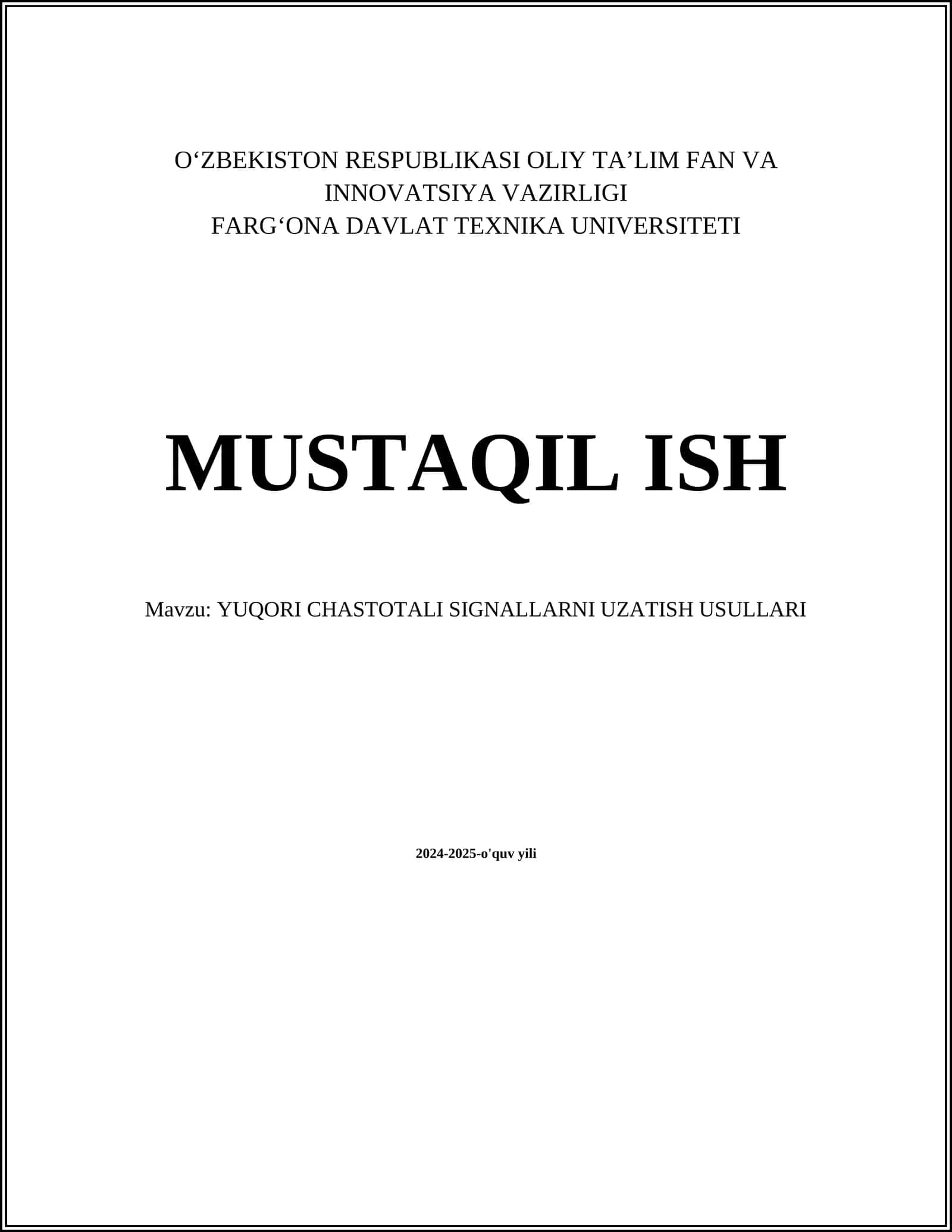 YUQORI CHASTOTALI SIGNALLARNI UZATISH USULLARI