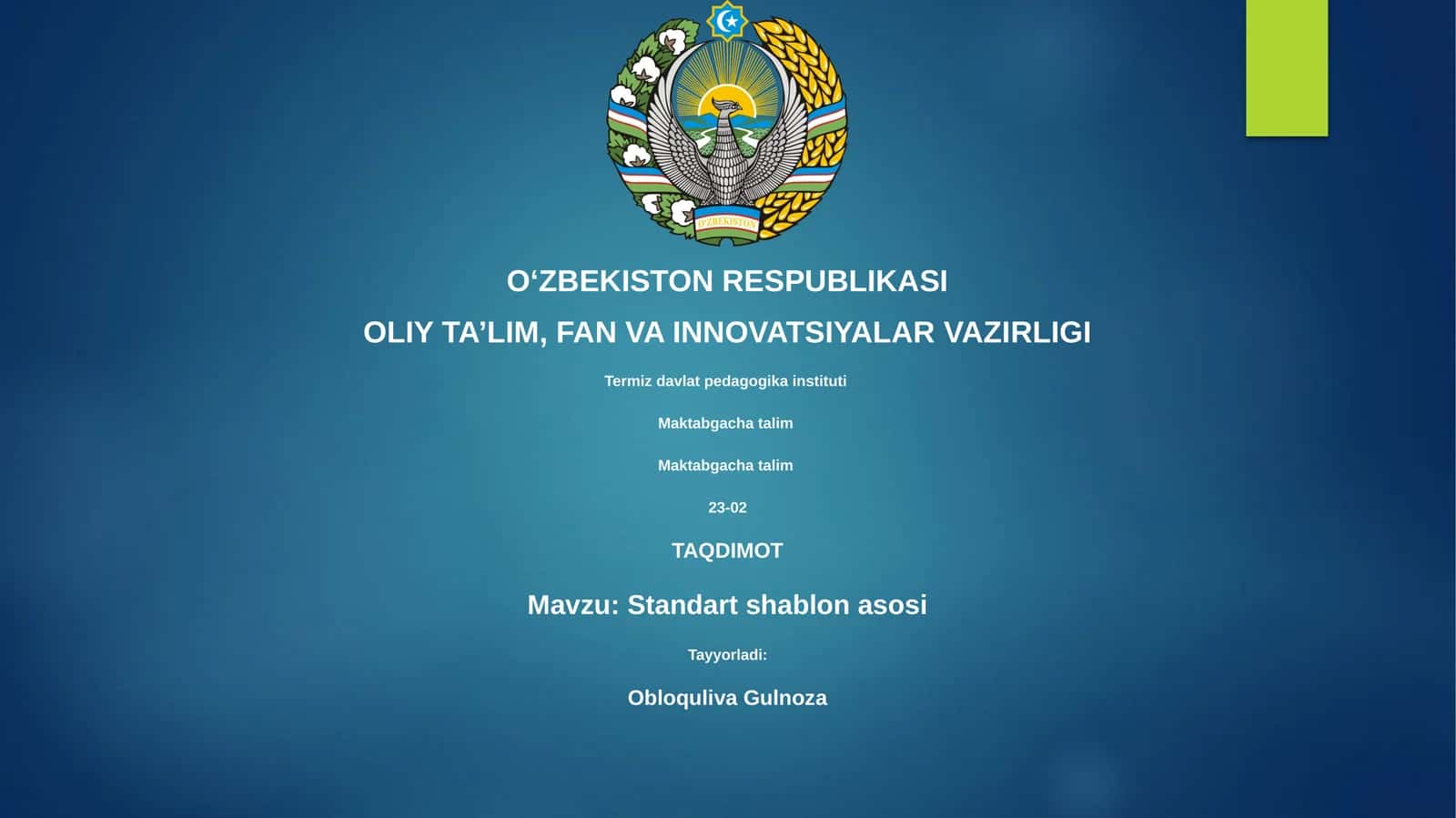 Standart shablon asosi