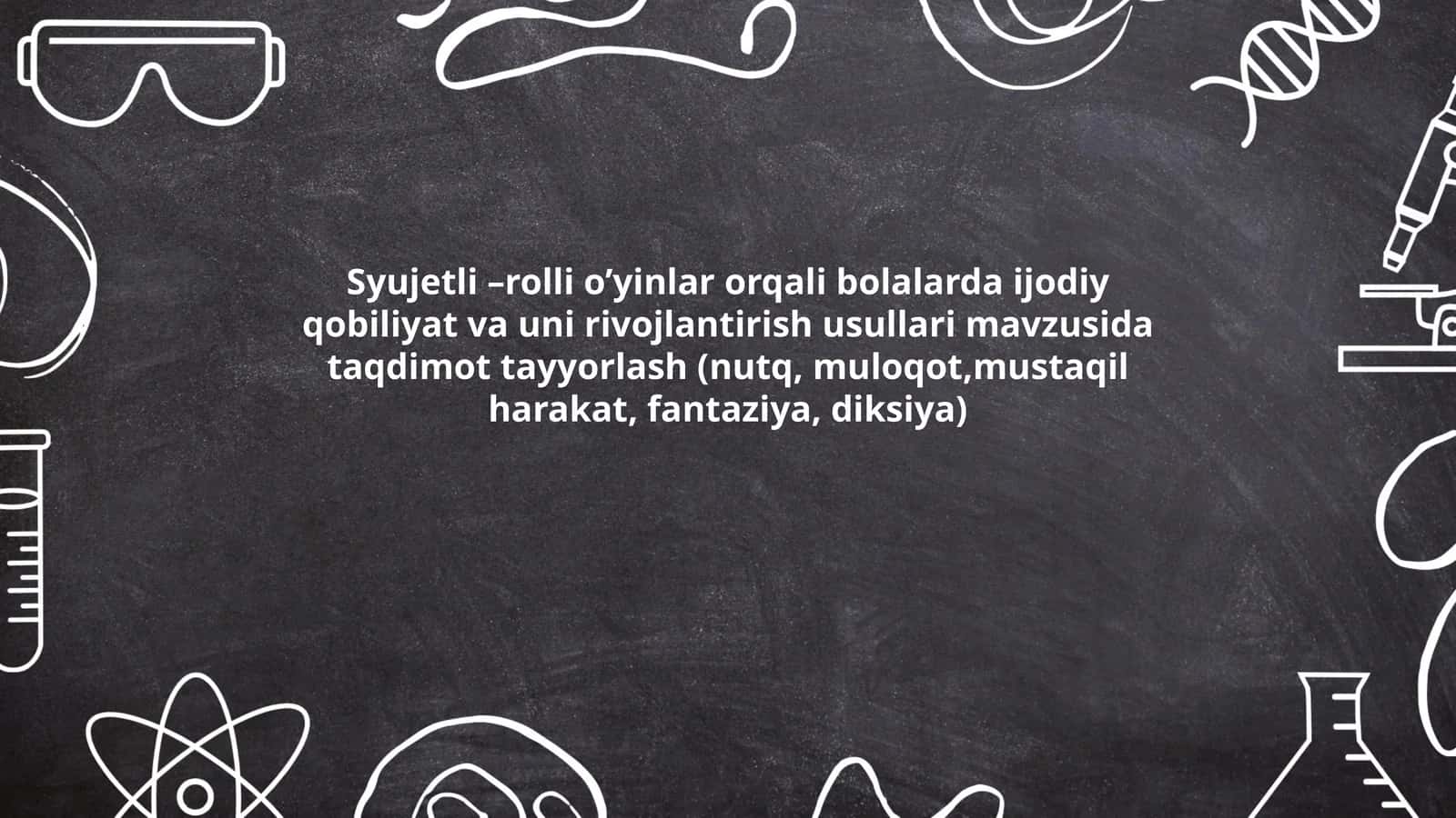Syujetli –rolli o’yinlar orqali bolalarda ijodiy qobiliyat va uni rivojlantirish usullari mavzusida taqdimot tayyorlash
