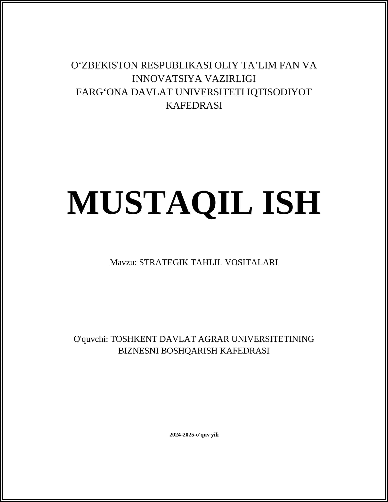 STRATEGIK TAHLIL VOSITALARI