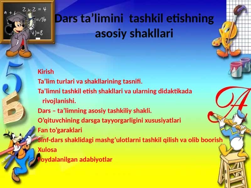 Dars ta’limni tashkil etishning asosiy shakllari 1