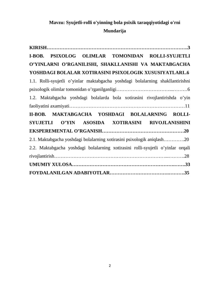 Rolli-syujetli o'yinlar psixologik taraqqiyoti