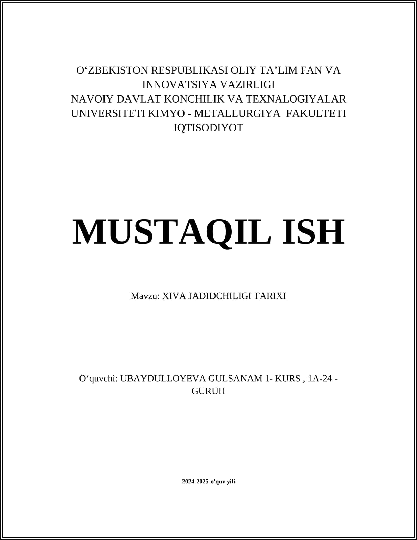 XIVA JADIDCHILIGI TARIXI