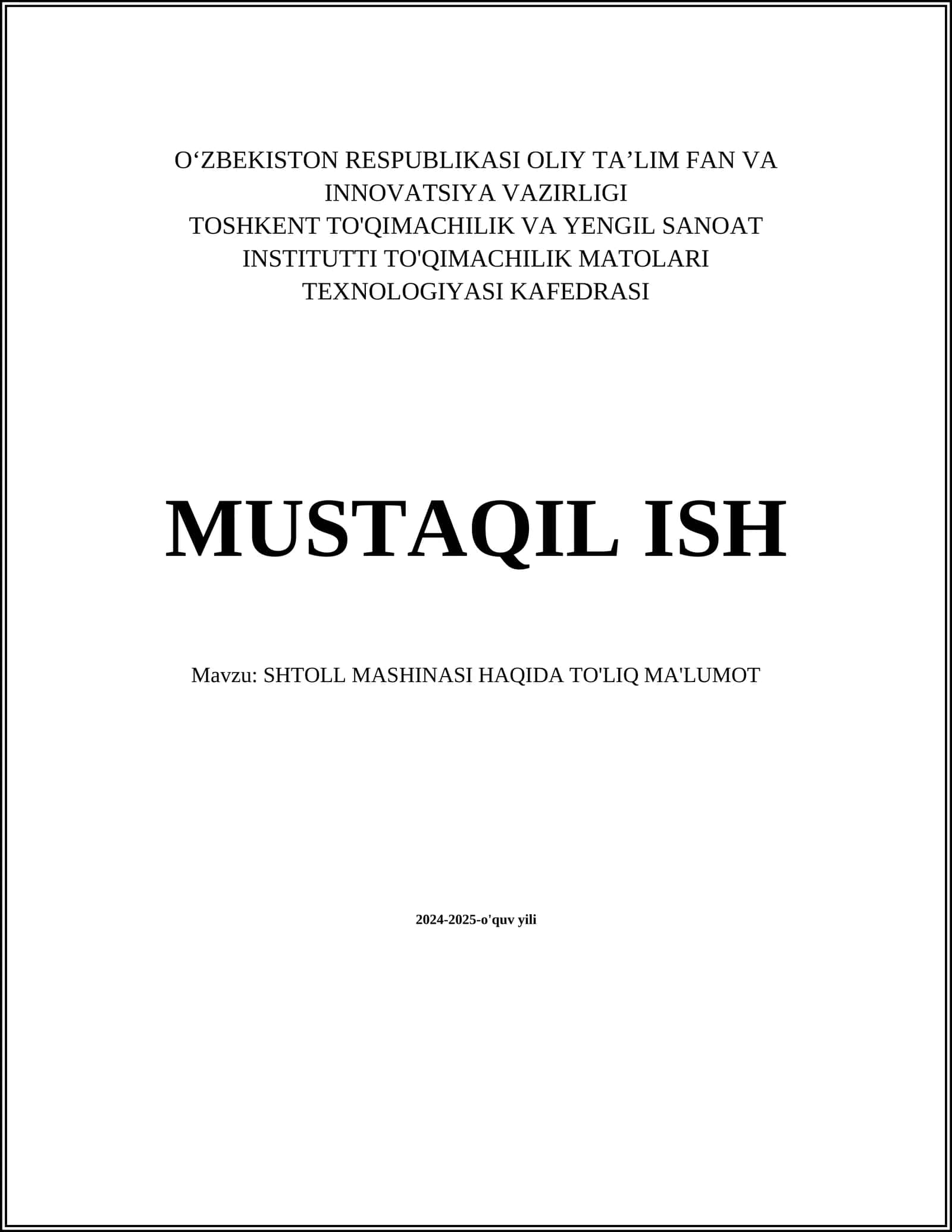 SHTOLL MASHINASI HAQIDA TO'LIQ MA'LUMOT