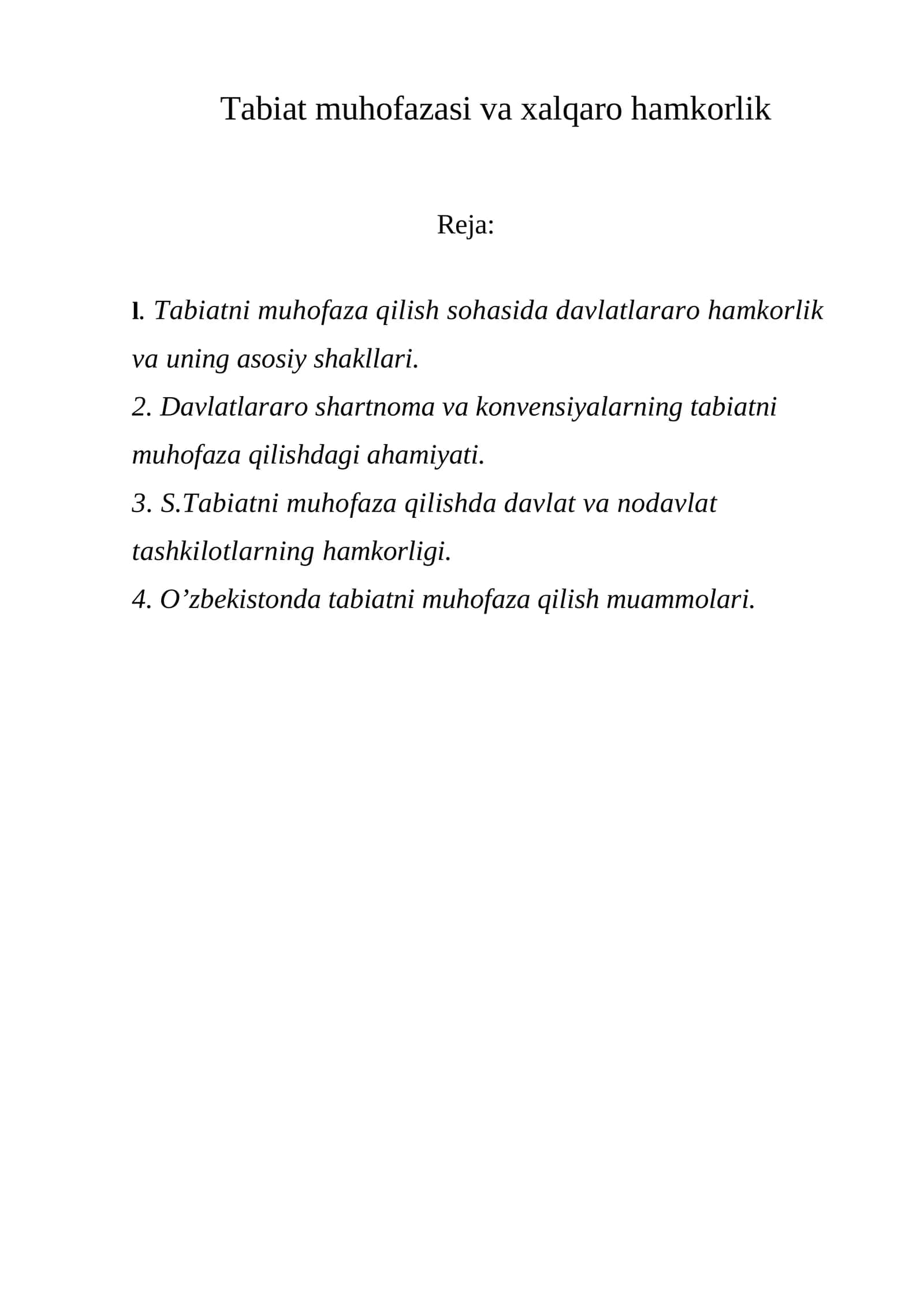 Tabiat muhofazasi va xalqaro hamkorlik