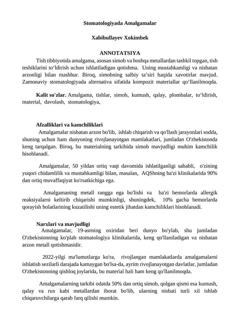 Stomatologiyada Amalgamalar