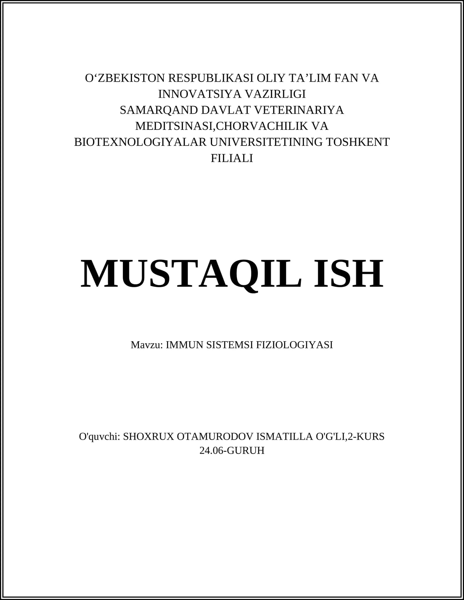 IMMUN SISTEMSI FIZIOLOGIYASI