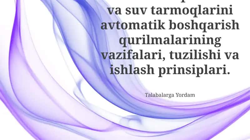 Suv Tizimlarida Avtomatik Boshqaruv