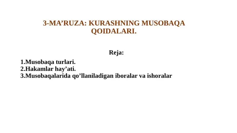 KURASHNING MUSOBAQA QOIDALARI