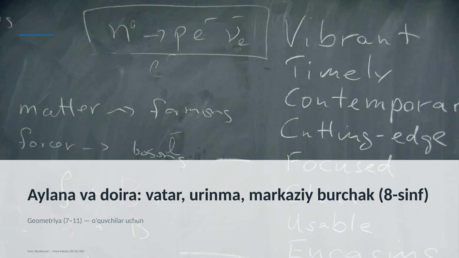 Aylana va doira: vatar, urinma, markaziy burchak (8-sinf)