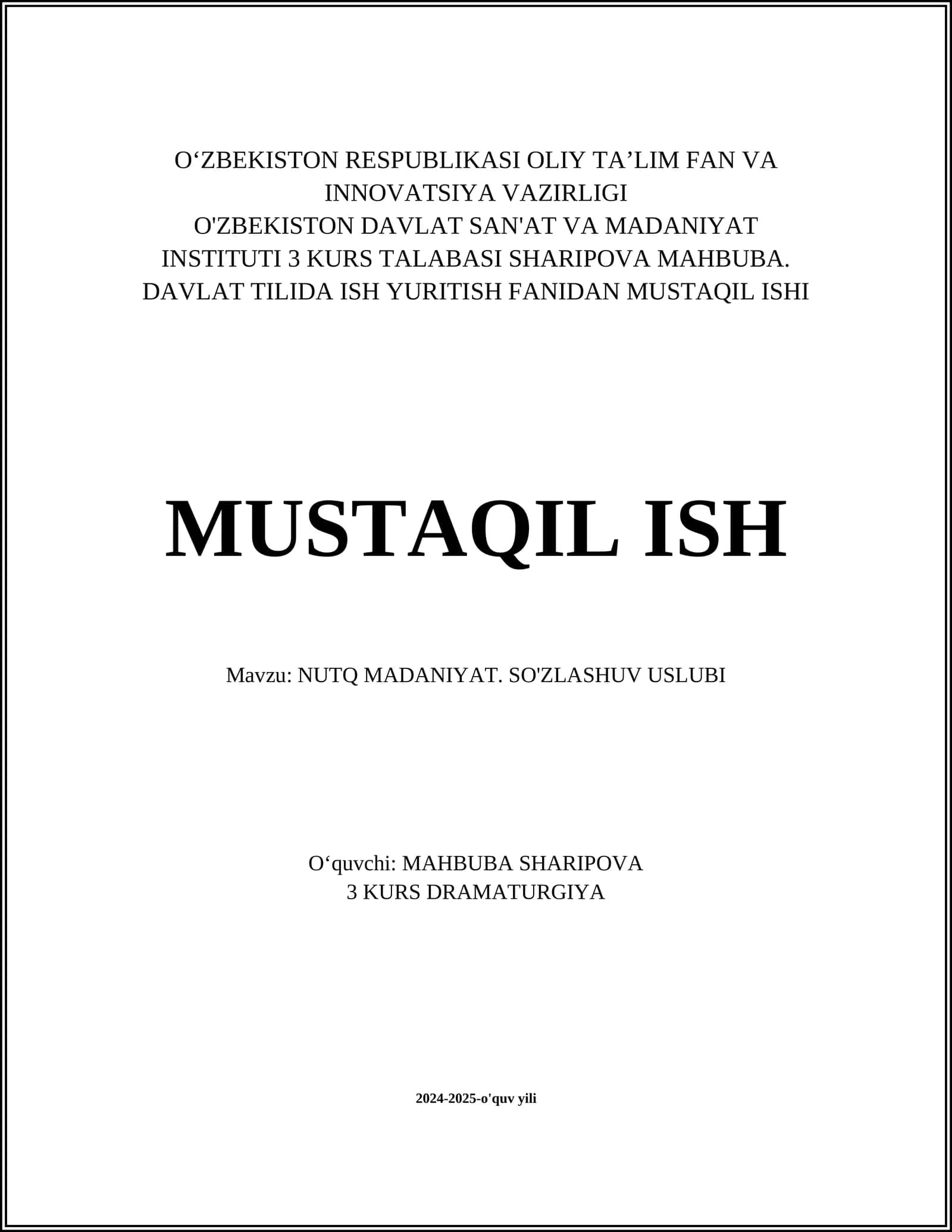 NUTQ MADANIYATI. SO'ZLASHUV USLUBI