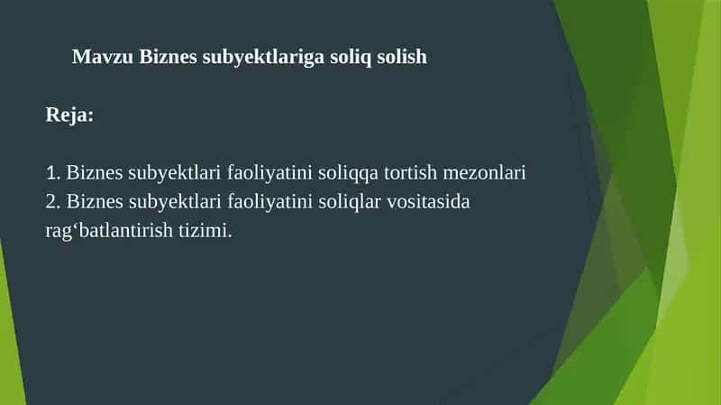 Biznes subyektlariga soliq solish