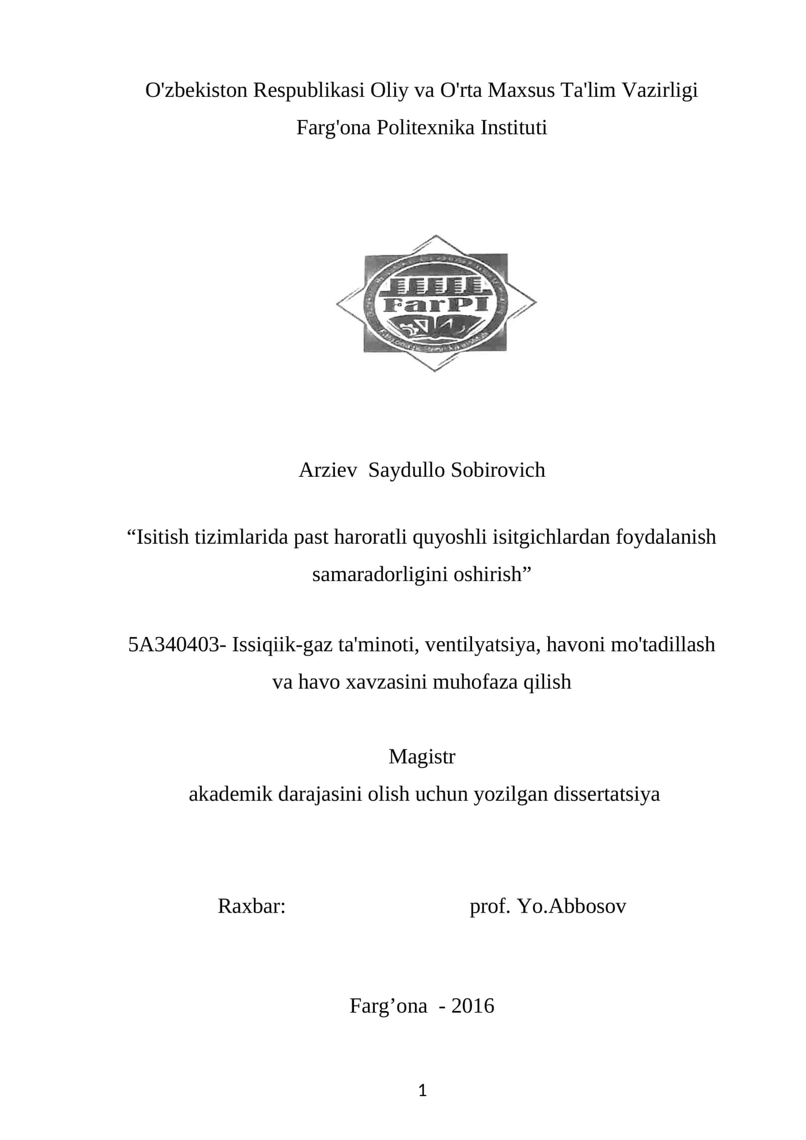 Isitish tizimlarida past haroratli quyoshli isitgichlardan foydalanish samaradorligini oshirish