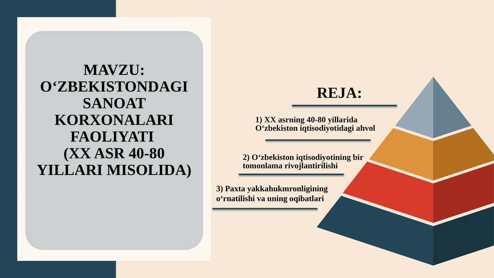 O‘ZBEKISTONDAGI SANOAT KORXONALARI FAOLIYATI  (XX ASR 40-80 YILLARI MISOLIDA)