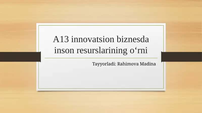Innovatsion Biznes va Inson Resurslari