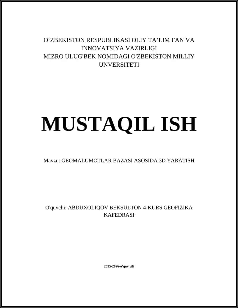 GEOMALUMOTLAR BAZASI ASOSIDA 3D YARATISH
