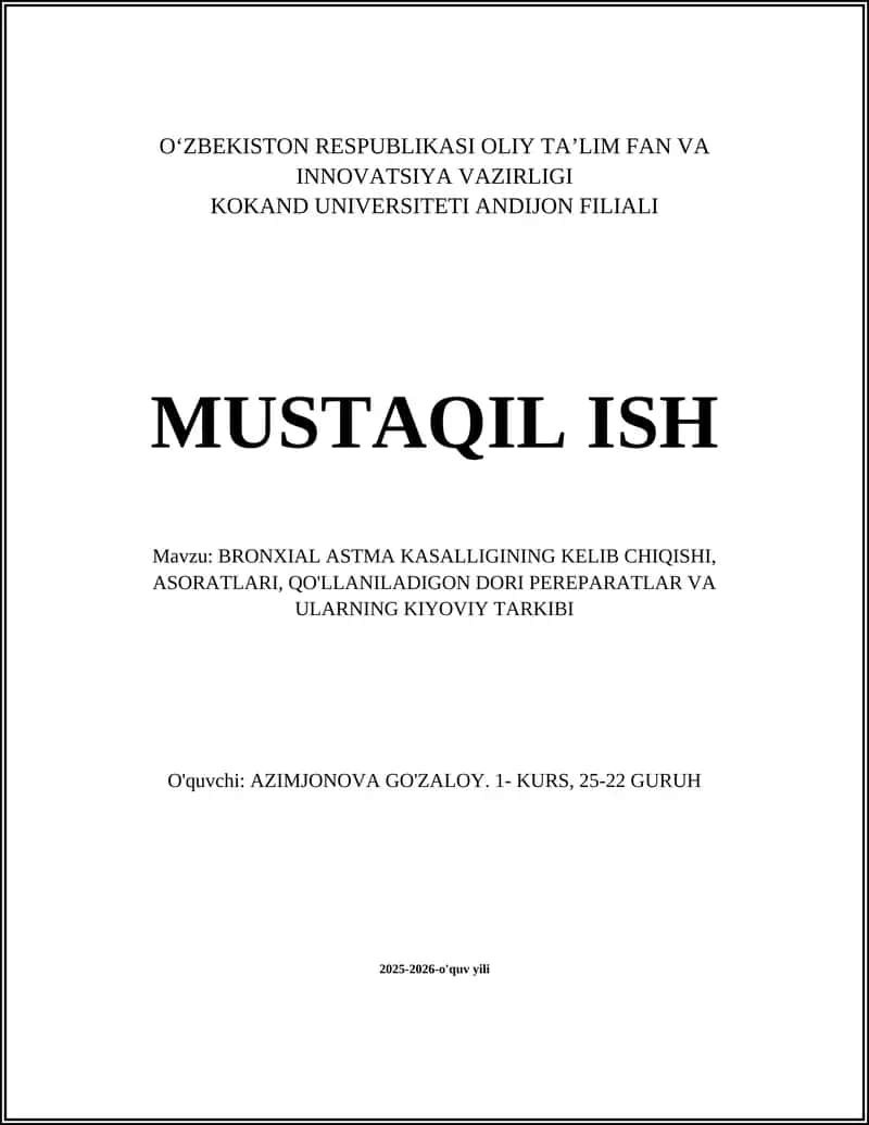 BRONXIAL ASTMA KASALLIGINING KELIB CHIQISHI