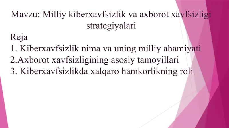 Milliy kiberxavfsizlik va axborot xavfsizligi strategiyalari