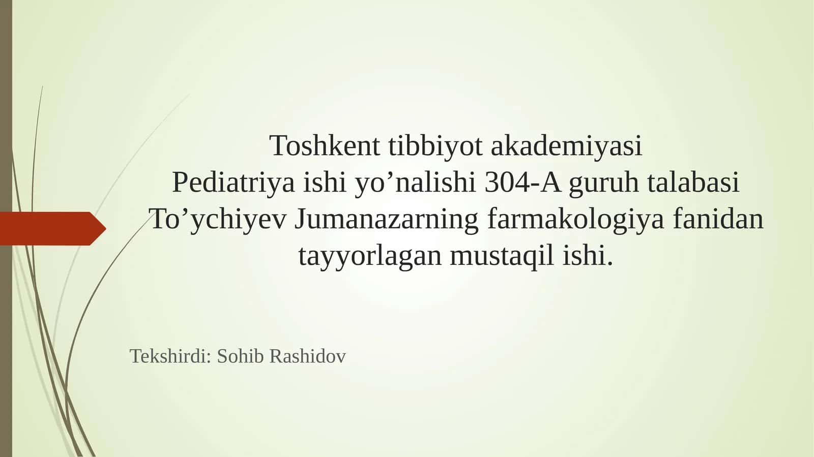TROPIKAMID DORI VOSITASINING FARMAKOLOGIYASI