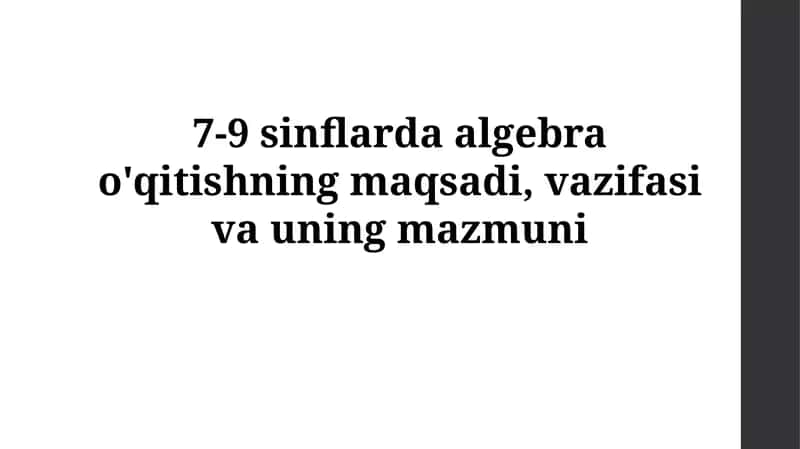 Algebraviy Fikrlashni Rivojlantirish