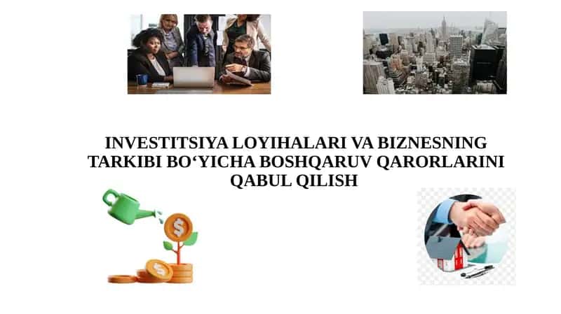 INVESTITSIYA LOYIHALARI VA BIZNESNING TARKIBI BO‘YICHA BOSHQARUV QARORLARINI QABUL QILISH