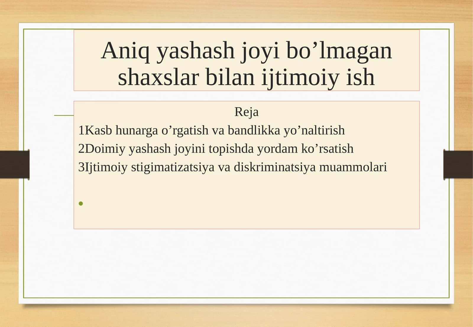 Aniqyashash joyi bo'lmagan shaxslar bilan ijtimoiy ish