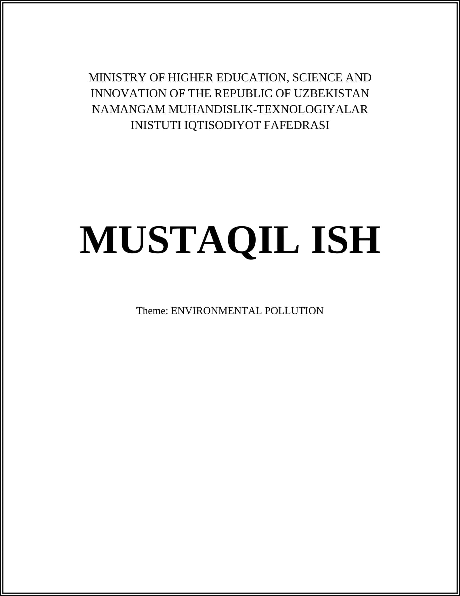 NAMANGAM MUHANDISLIK-TEXNOLOGIYALAR INISTUTI IQTISODIYOT FAFEDRASI